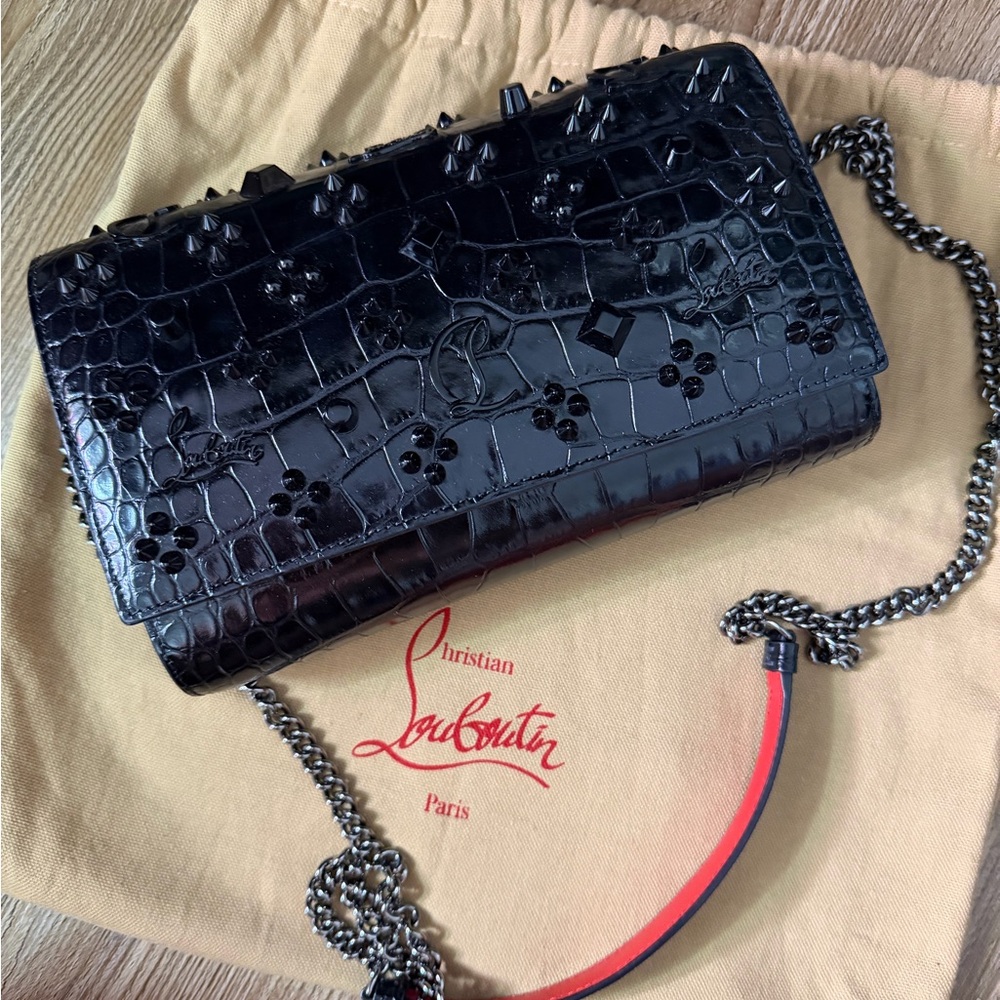 Christian Louboutin Black Croc-Embossed Clutch